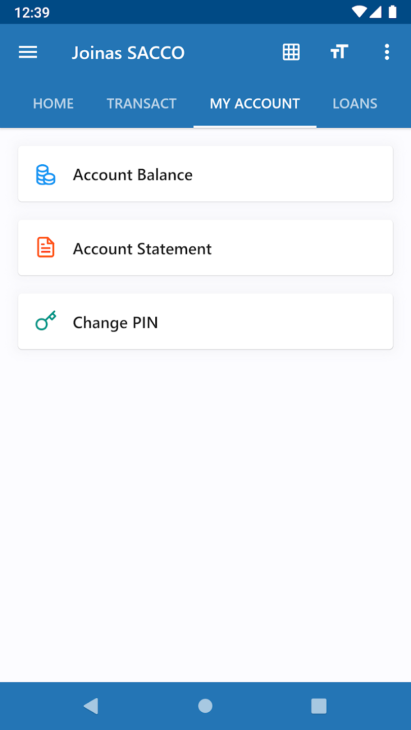 Joinas Mobi App my account screen